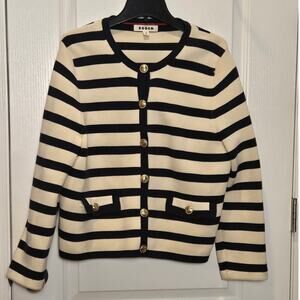 Boden Holly striped Knitted Jacket nautical navy ivory US 12 old money coastal